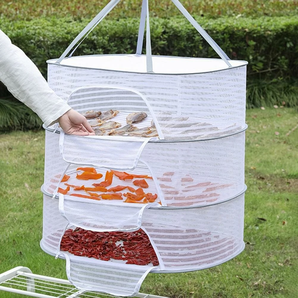 Folding Hanging Drying Rack Mesh Dryer with Zippers For Shrimp Fish Fruit Vegetables Herb — view 2