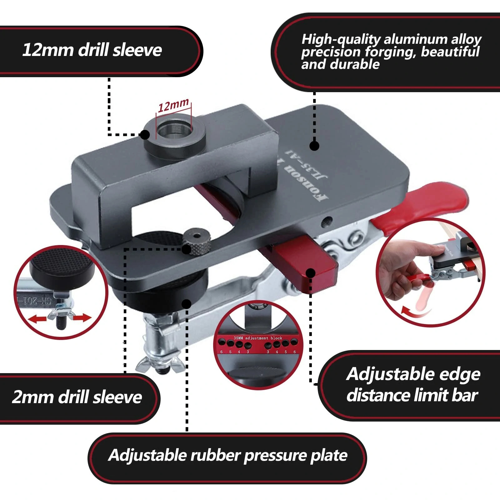 Fonson Tools 35mm Concealed Hinge Jig Drilling Guide Door Hinge Jig for Woodworking Door Cabinet Hinges Mounting Tool — view 5