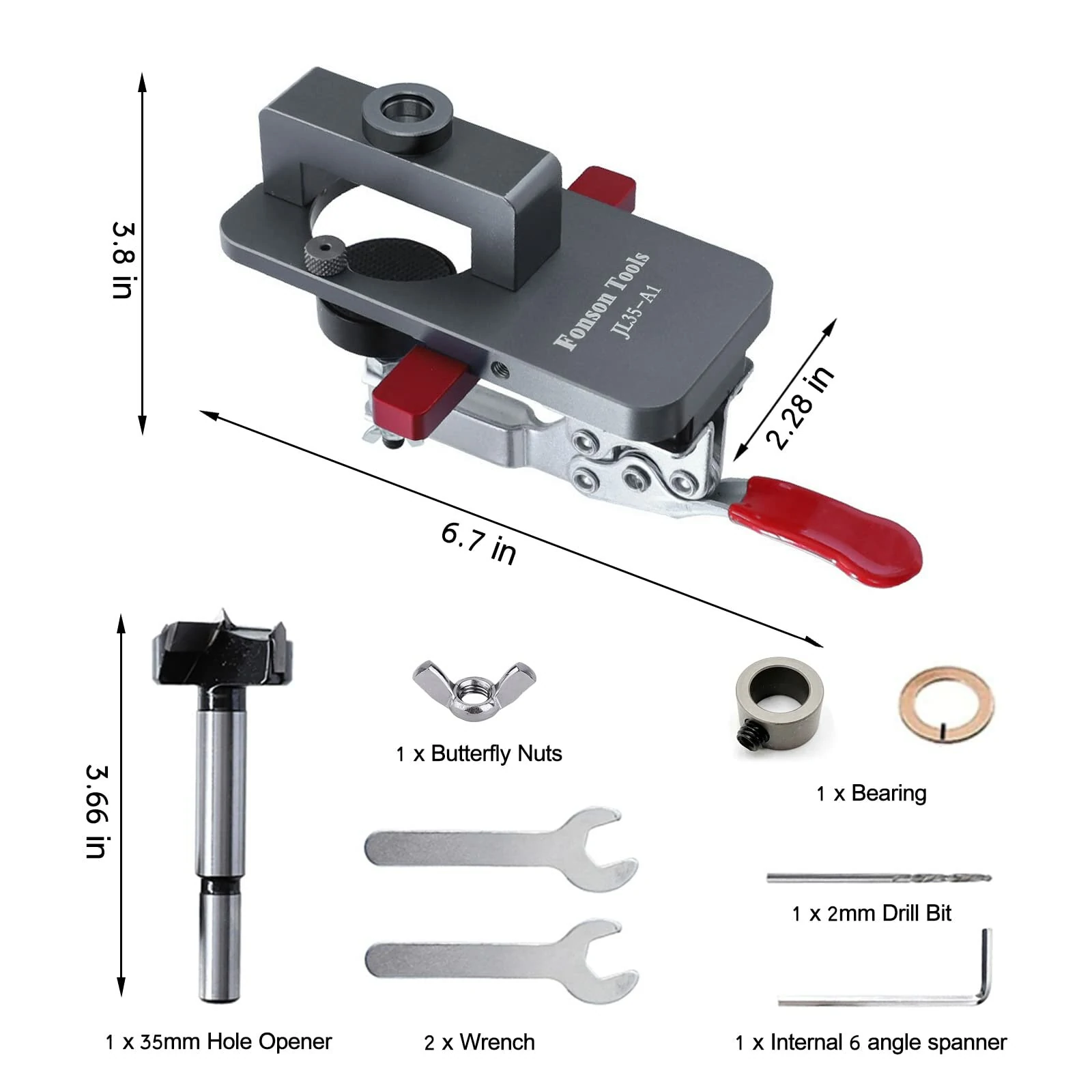 Fonson Tools 35mm Concealed Hinge Jig Drilling Guide Door Hinge Jig for Woodworking Door Cabinet Hinges Mounting Tool — view 7