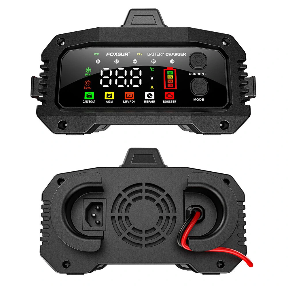 FOXSUR Portable 12V 25A 24V 15A Battery Charger High Power Large Screen Color Display For Lead-Acid Lithium Iron Batteries Car Ship Motorcycle — view 5