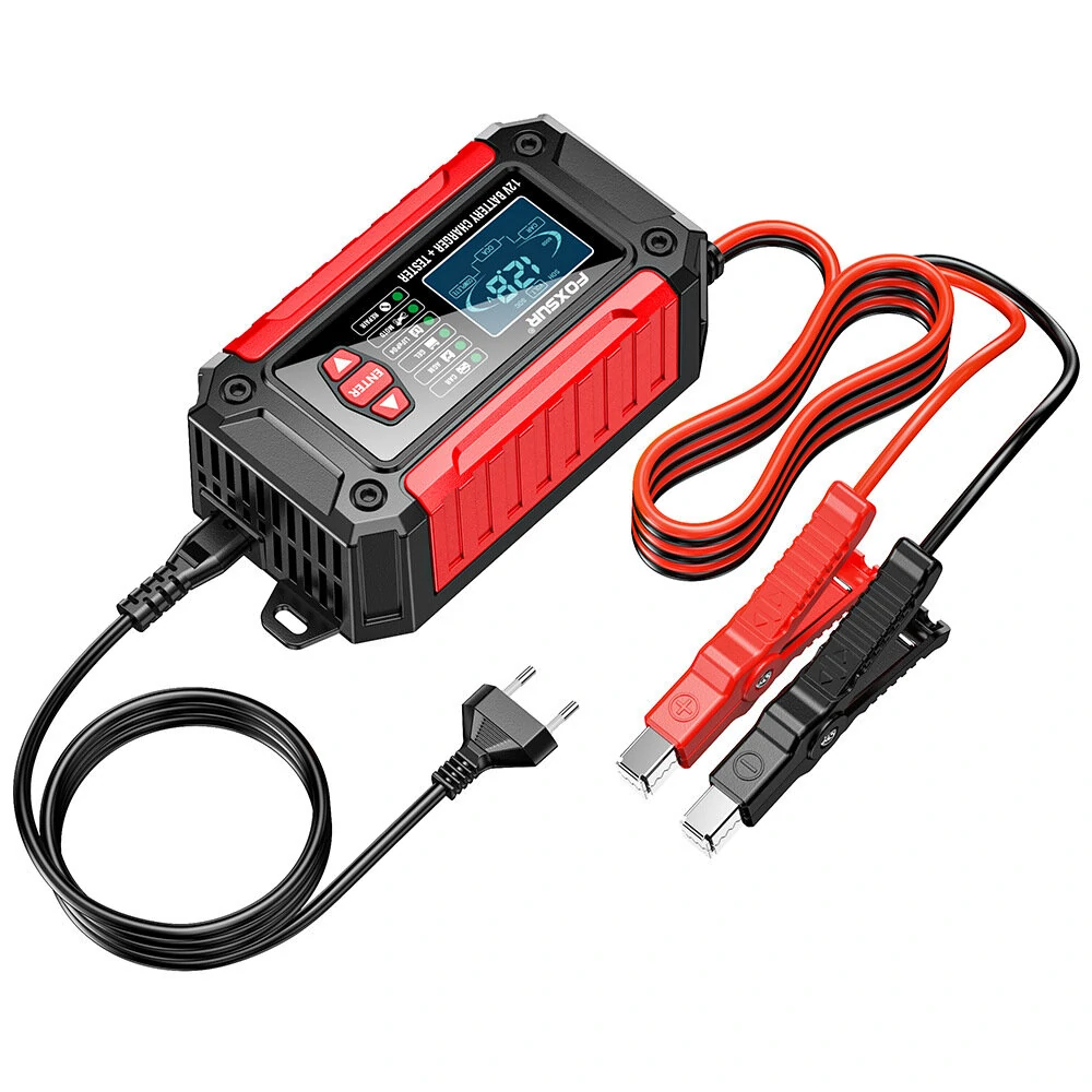 FOXUR FTC-1206 Car Battery Charger Tester with Comprehensive Health Check Precise Test Range 4AH-200AH Pulse Repair Function User-Friendly LCD Screen Safe AC to DC Charging Protection — view 10
