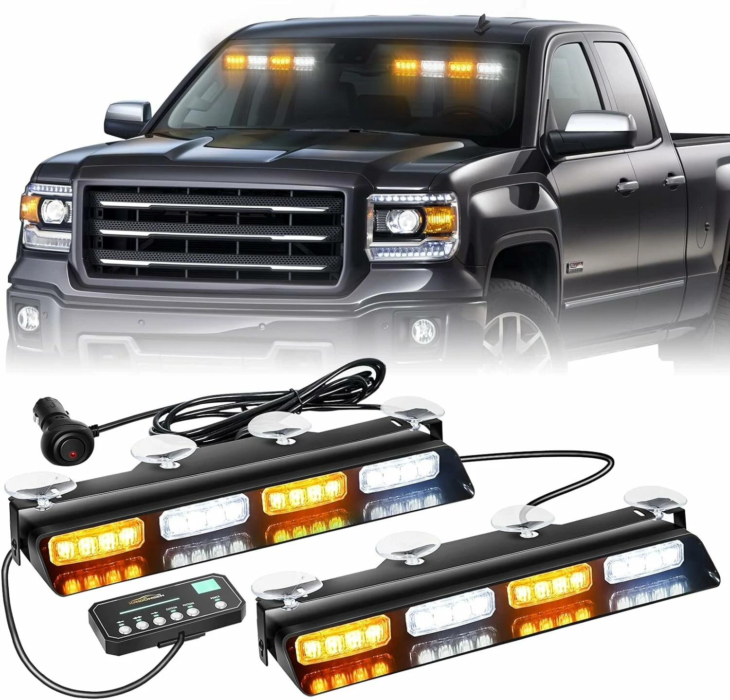 Front/Rear Windshield Interior Emergency Driving Strobe Light Safety Flashing Warning Danger Split Light Strip with Suction Cup for Construction Vehicles Truck — view 3