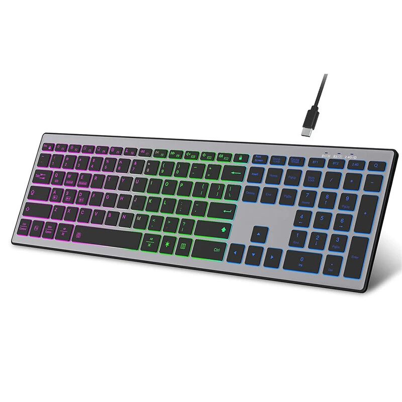 Full Size 110 Keys Tri-mode Wireless Keyboard with RGB Backlights Slient Click Rechargeable Silent Film Keyboards for PC Laptop Computer — view 2