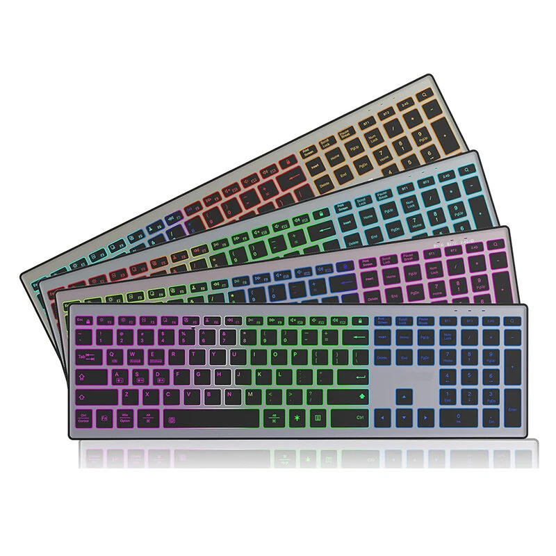 Full Size 110 Keys Tri-mode Wireless Keyboard with RGB Backlights Slient Click Rechargeable Silent Film Keyboards for PC Laptop Computer — view 3