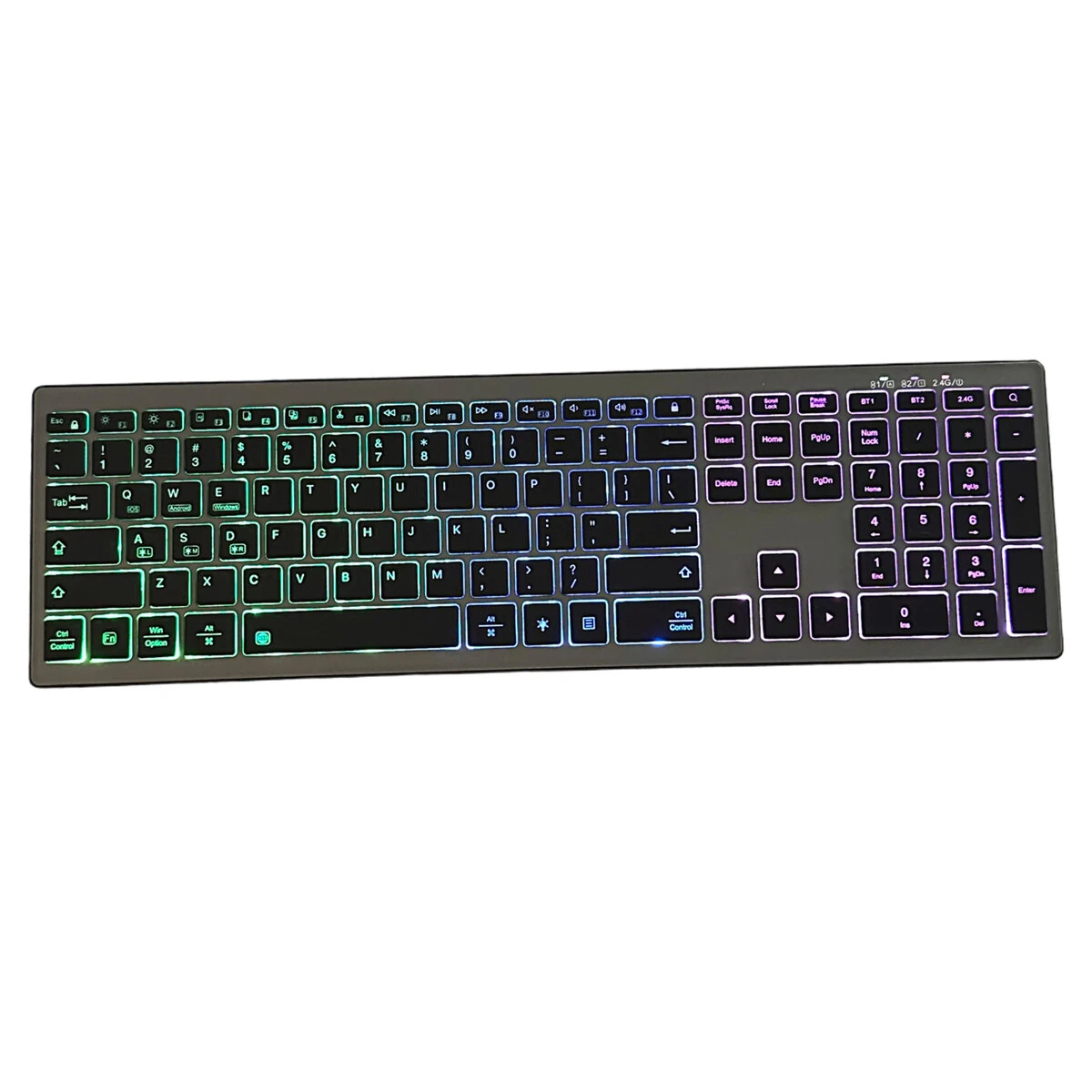 Full Size 110 Keys Tri-mode Wireless Keyboard with RGB Backlights Slient Click Rechargeable Silent Film Keyboards for PC Laptop Computer — view 4