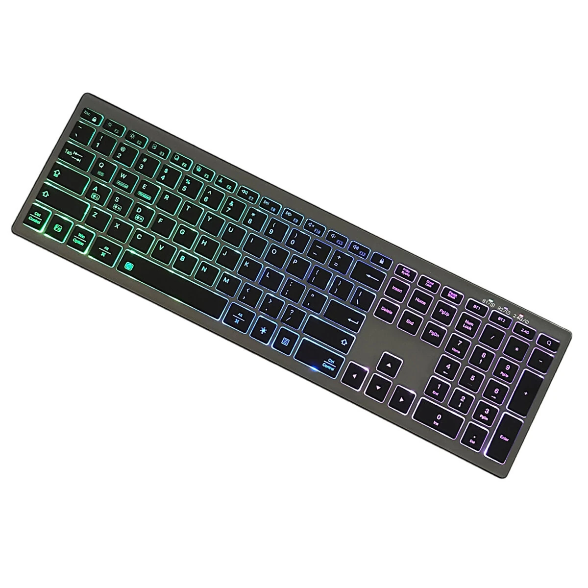 Full Size 110 Keys Tri-mode Wireless Keyboard with RGB Backlights Slient Click Rechargeable Silent Film Keyboards for PC Laptop Computer — view 6