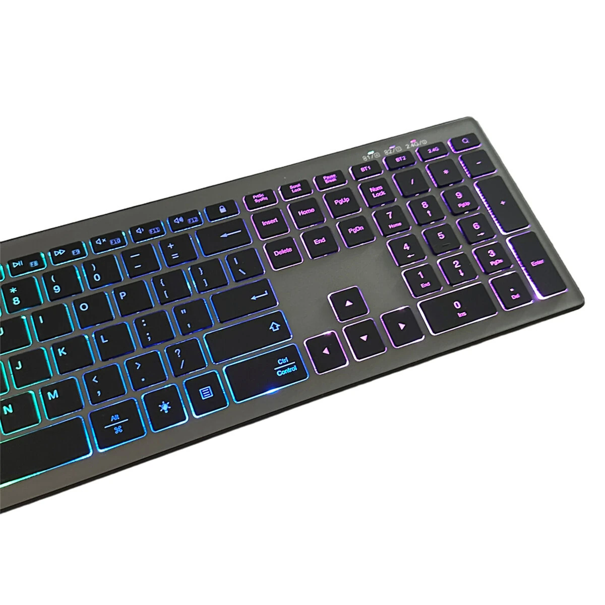 Full Size 110 Keys Tri-mode Wireless Keyboard with RGB Backlights Slient Click Rechargeable Silent Film Keyboards for PC Laptop Computer — view 8