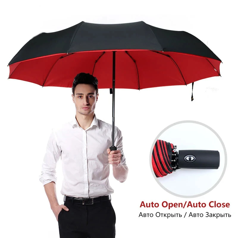 Fully Automatic Double Layer Umbrella Wind-Resistant Design Enhanced Durability with Metal and Fiber Medium Size Water Resistant Available in Multiple Colors — view 3