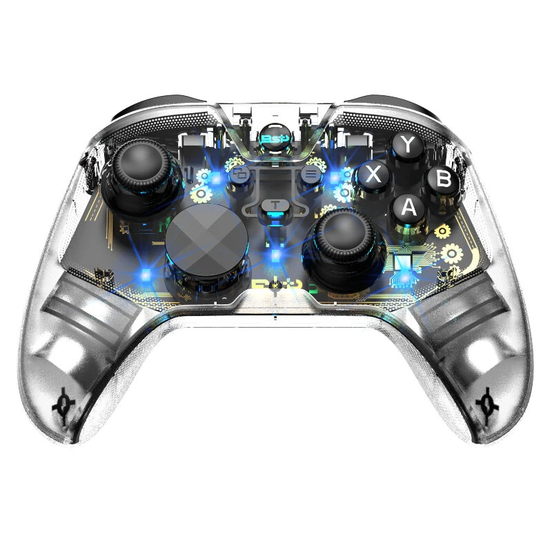 G6 Pro Wireless Bluetooth Transparent Gaming Controller with Hall Trigger Carbon Film Joystick RGB Lighting Six Axis Gyro Vibration Macro Back Keys for PC Switch Android iOS — view 2