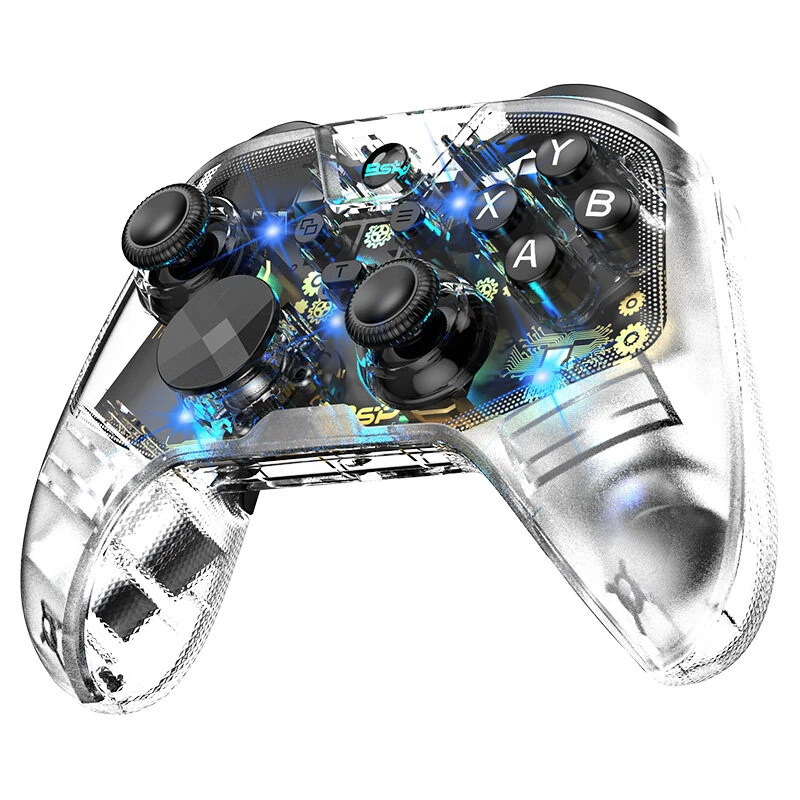 G6 Pro Wireless Bluetooth Transparent Gaming Controller with Hall Trigger Carbon Film Joystick RGB Lighting Six Axis Gyro Vibration Macro Back Keys for PC Switch Android iOS — view 3