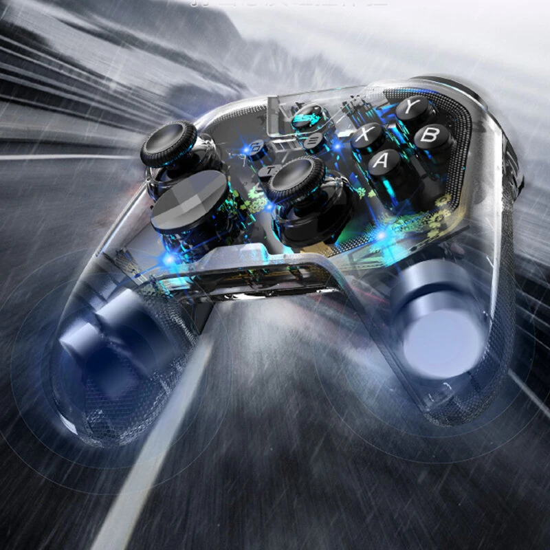G6 Pro Wireless Bluetooth Transparent Gaming Controller with Hall Trigger Carbon Film Joystick RGB Lighting Six Axis Gyro Vibration Macro Back Keys for PC Switch Android iOS — view 4