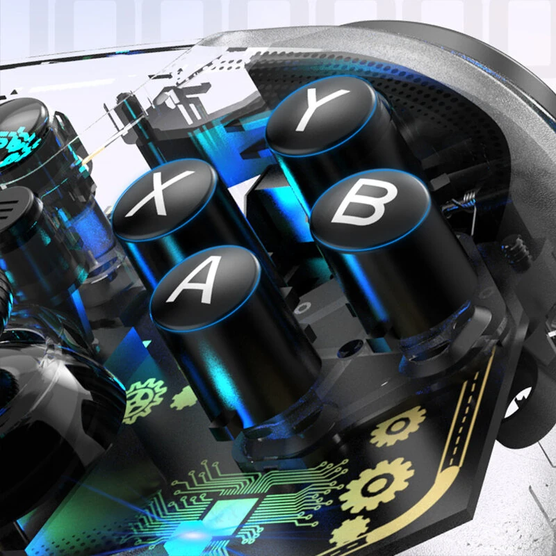 G6 Pro Wireless Bluetooth Transparent Gaming Controller with Hall Trigger Carbon Film Joystick RGB Lighting Six Axis Gyro Vibration Macro Back Keys for PC Switch Android iOS — view 5