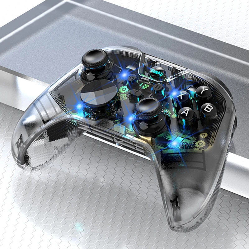 G6 Pro Wireless Bluetooth Transparent Gaming Controller with Hall Trigger Carbon Film Joystick RGB Lighting Six Axis Gyro Vibration Macro Back Keys for PC Switch Android iOS — view 7