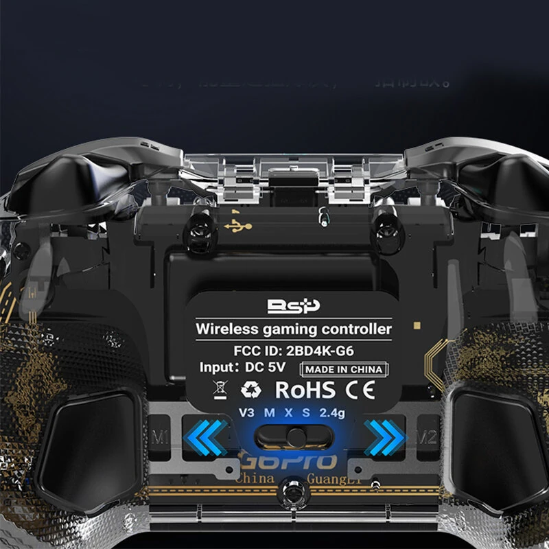 G6 Pro Wireless Bluetooth Transparent Gaming Controller with Hall Trigger Carbon Film Joystick RGB Lighting Six Axis Gyro Vibration Macro Back Keys for PC Switch Android iOS — view 8
