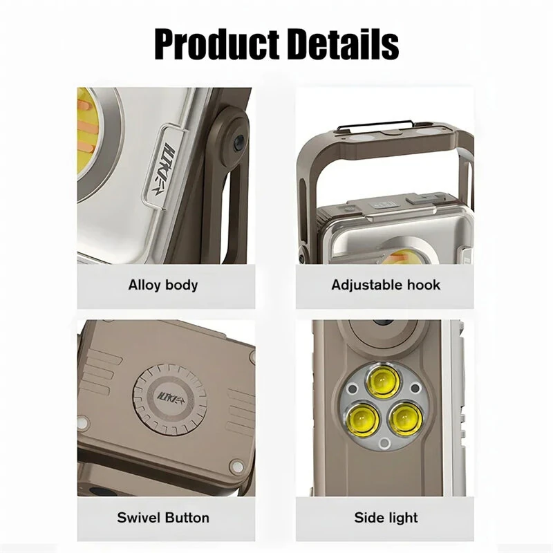 G700 LED Portable Lantern Built-in 6000mAh Battery USB Rechargeable Flashlight with Dual Light Source Floodlight LED Torch Outdoor Camping Lamp Maintenance Work Light — view 10
