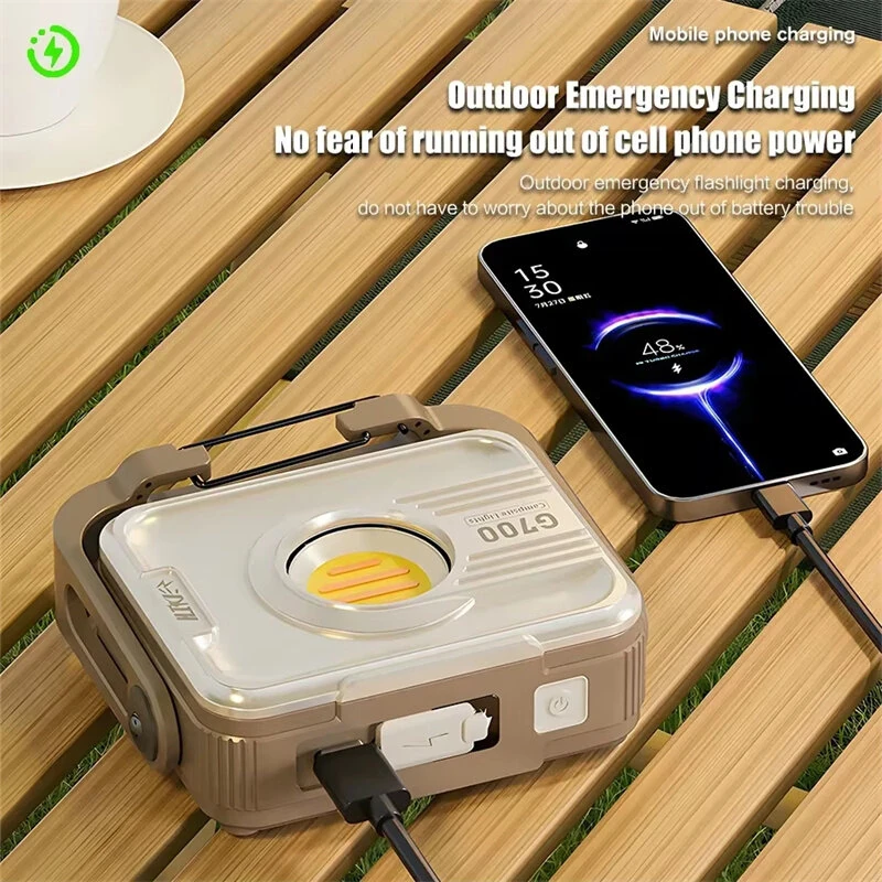 G700 LED Portable Lantern Built-in 6000mAh Battery USB Rechargeable Flashlight with Dual Light Source Floodlight LED Torch Outdoor Camping Lamp Maintenance Work Light — view 5