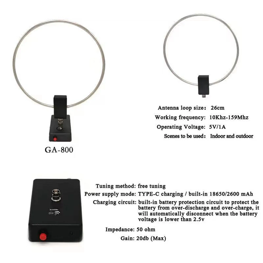 GA800 Radio Shortwave Antenna Small Active Loop Shortwave Antenna 10KHz-159MHz HF — view 4