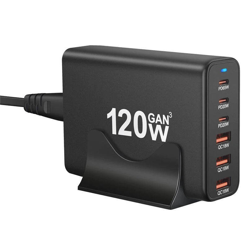 [GaN Tech] 120W 6-Port USB PD Charger 3USB-A+3USB-C Fast Charging Desktop Charging Station EU Plug for iPhone 15 14 13 for Huawei Pura 70 Ultra for Xiaomi 14pro for Samsung Galaxy S24 — view 4