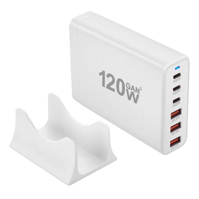 [GaN Tech] 120W 6-Port USB PD Charger 3USB-A+3USB-C Fast Charging Desktop Charging Station EU Plug for iPhone 15 14 13 for Huawei Pura 70 Ultra for Xiaomi 14pro for Samsung Galaxy S24 — view 7
