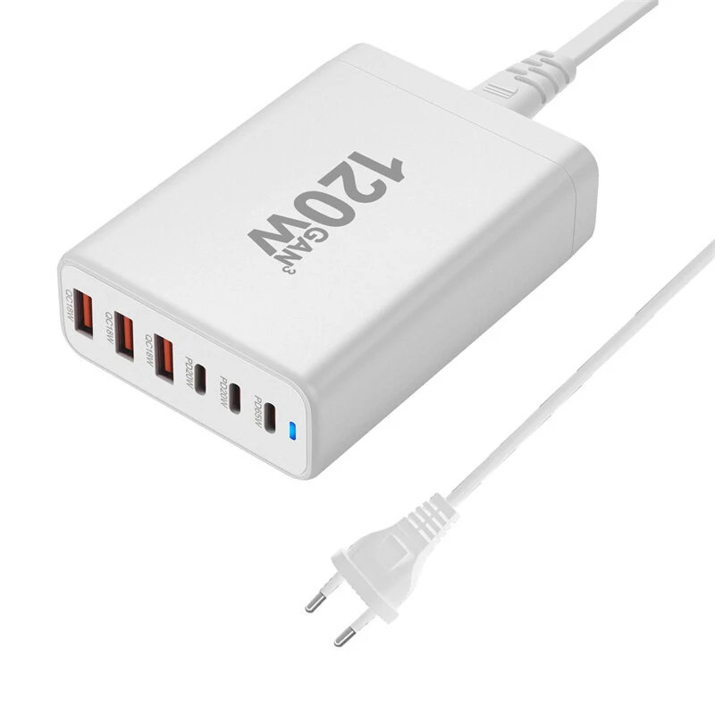 [GaN Tech] 120W 6-Port USB PD Charger 3USB-A+3USB-C Fast Charging Desktop Charging Station EU Plug for iPhone 15 14 13 for Huawei Pura 70 Ultra for Xiaomi 14pro for Samsung Galaxy S24 — view 8