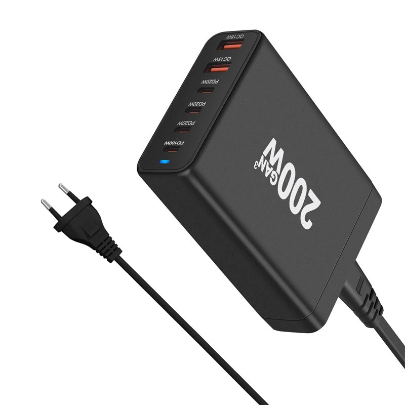 [GaN Tech] 200W 6-Port USB PD Charger 2USB-A+4USB-C Fast Charging Desktop Charging Station EU Plug for iPhone 15 14 13 for Huawei Mate60 Pro for Xiaomi Civi4 Pro for Samsung Galaxy S24 — view 5