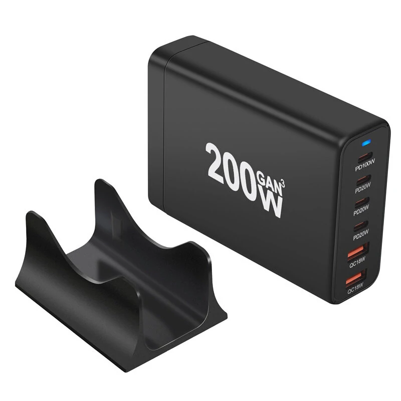 [GaN Tech] 200W 6-Port USB PD Charger 2USB-A+4USB-C Fast Charging Desktop Charging Station EU Plug for iPhone 15 14 13 for Huawei Mate60 Pro for Xiaomi Civi4 Pro for Samsung Galaxy S24 — view 6