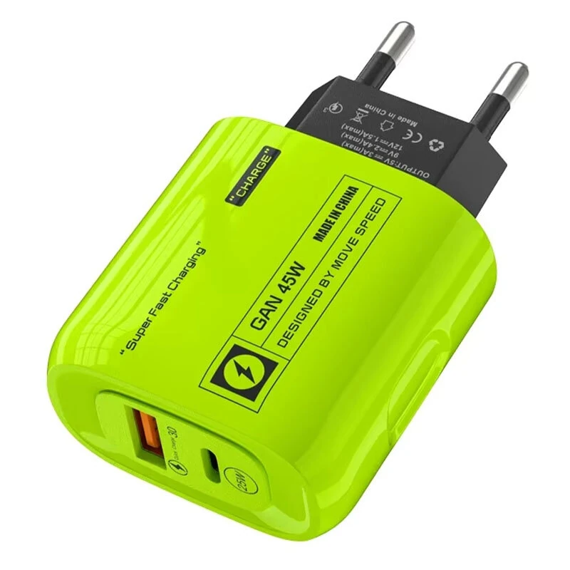 [GaN Tech] APD-555 45W 2-Port USB PD Charger USB-A+USB-C PD Fast Charging Wall Charger Adapter EU Plug US Plug for iPhone 16 15 14 13 Pro Max for Huawei Mate XT for Xiaomi MIX Fold4 for Samsung Galaxy Z Flip6 — GaN