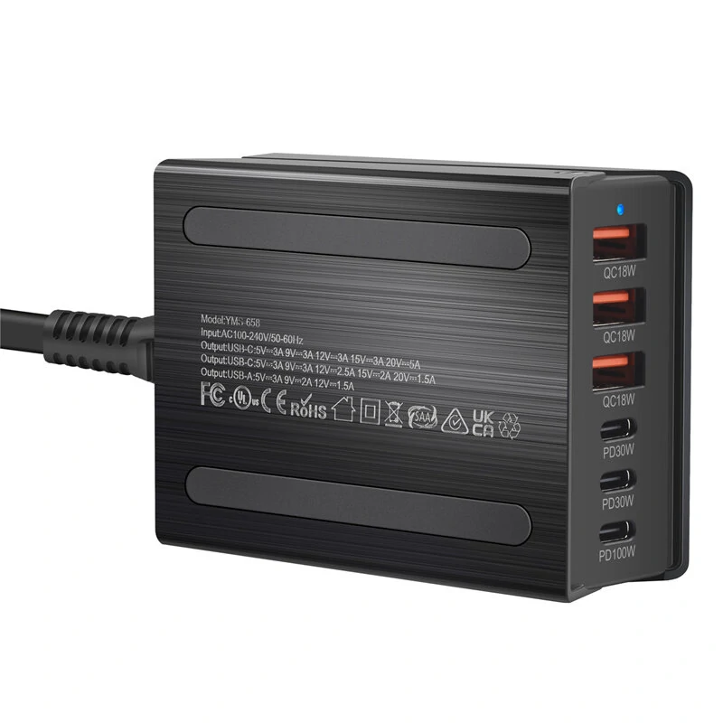 [GaN Tech] Bakeey 200W 6-Port USB PD Charger 3USB-A+3USB-C PD QC Fast Charging Desktop Charging Station EU Plug US Plug for iPhone 15 14 13 for Huawei Pura 70 Ultra for Xiaomi Civi 4 Pro — view 7