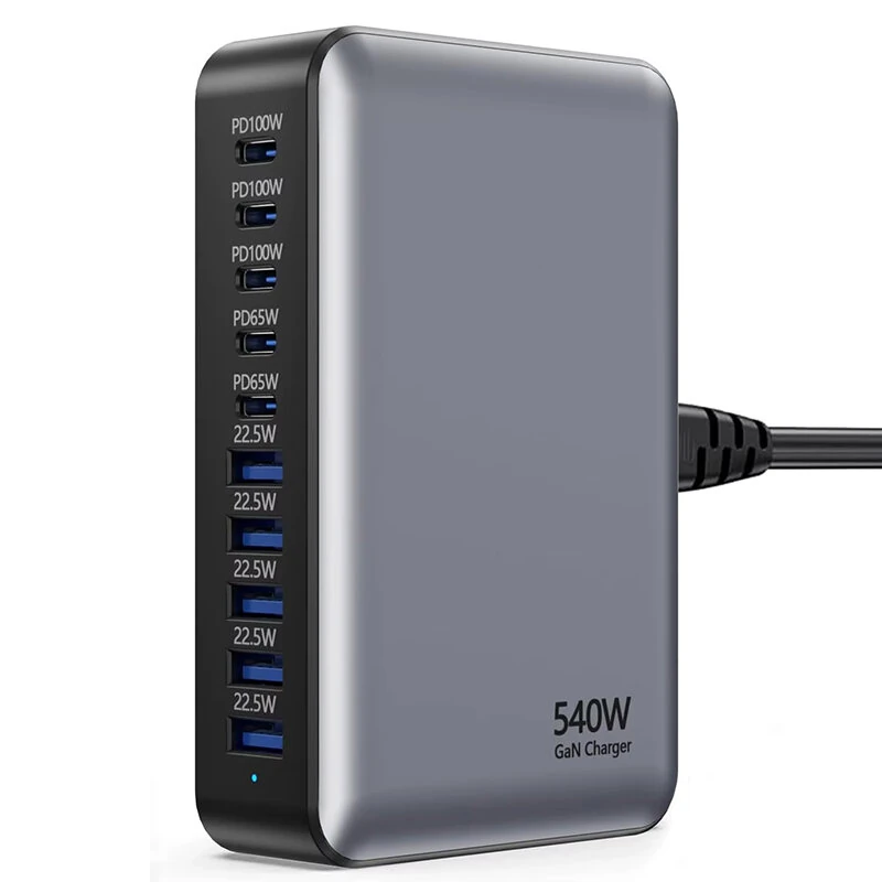 [GaN Tech] Bakeey 540W 10-Port USB PD Charger 5USB-A+5USB-C PD3.0 QC3.0 FCP BC1.2 Fast Charging Desktop Charging Station EU Plug for iPhone 17 17Pro 16 15 14 Pro Max 13 12 for Huawei Mate XTs for Xiaomi 17pro for iPad for Airpods for Apple Watch