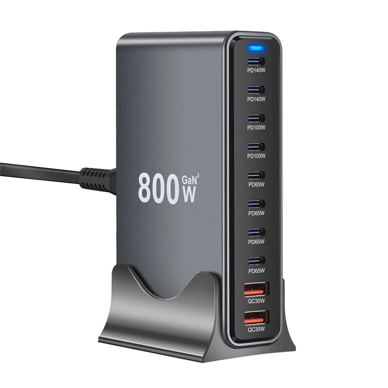 [GaN Tech] Bakeey YMX-800W 800W 10-Port USB PD Charger 2USB-A+8USB-C PD QC Fast Charging Desktop Charging Station EU Plug US Plug for iPhone 16 Pro Max 15 14 13 Pro for Huawei Pura X for Xiaomi 15 Ultra for Samsung Galazy S25 Ultra — view 2