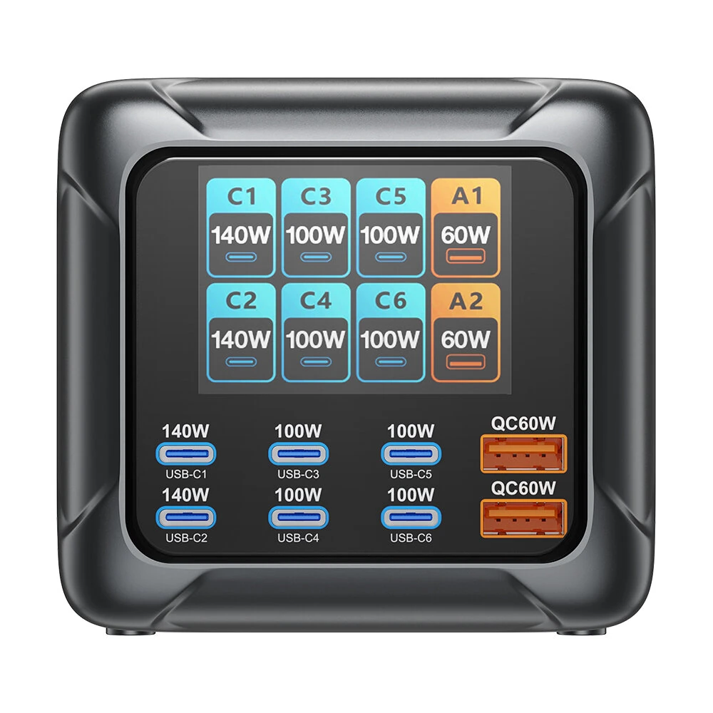 [GaN Tech] Blitzwolf® BW-S33 420W 8 Ports USB PD Charger 6USB-C+2USB-A QC PD Digital Display Fast Charging Desktop Charging Station for iPhone 17 16 16 Pro 15 14 13 Pro Max for MacBook Pro for Airpods for Apple Watch — view 10