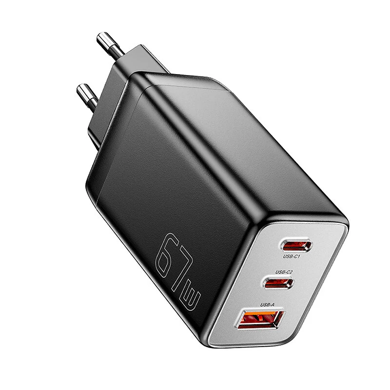 [GaN Tech] ESSAGER 67W 3-Port USB PD Charger 2USB-C+USB-A QC3.0 2.0 PD AFC FCP SCP BC1.2 DCP Apple2.4A Fast Charging Wall Charger Adapter EU Plug for iPhone 15 14 13 for Xiaomi 14pro for Huawei Pura 70 Ultra for Samsung Galaxy S24 — ESSAGER