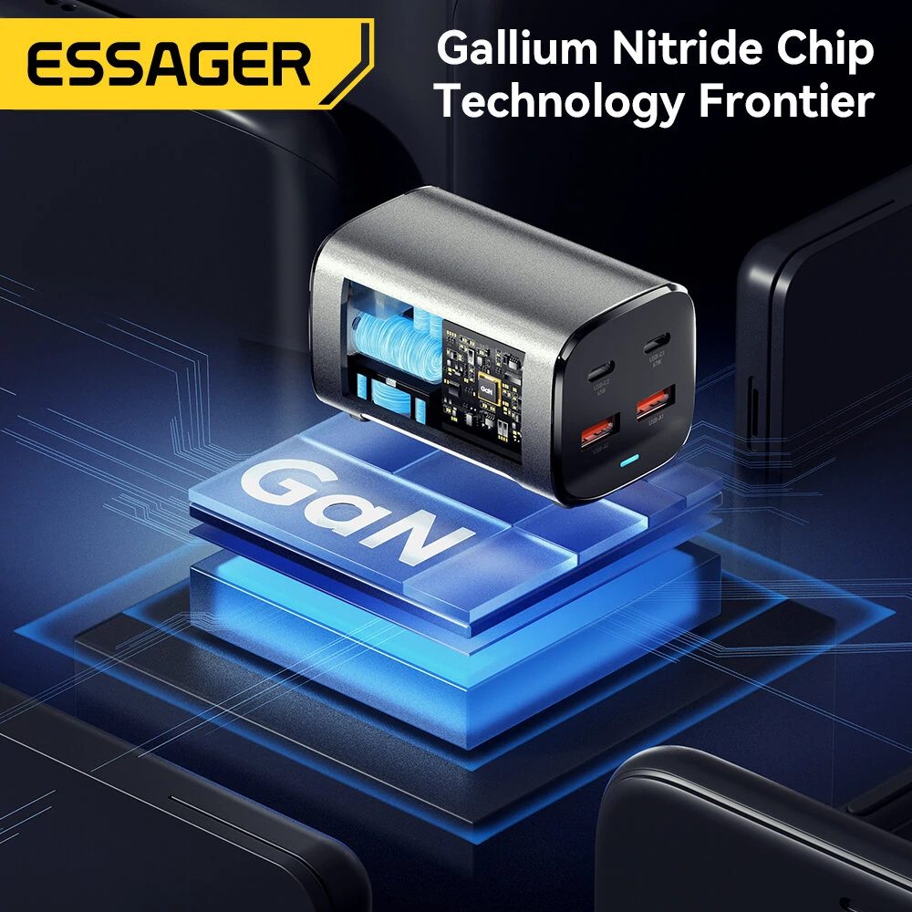 [GaN Tech] ESSAGER ES-CD35 67W 4-Port USB PD Charger 2USB-A+2USB-C PD3.0 QC4.0 AFC FCP SCP PPS BC1.2 DCP Apple2.4A Fast Charging Wall Charger Adapter EU Plug US Plug with 1M C8 Power Cable — view 5