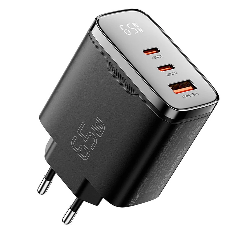 [GaN Tech] ESSAGER ES-CD56 100W 3-Port USB PD Charger with Digital Display USB-A+2USB-C PD3.2/3.0 QC2.0/3.0/4.0 SCP FCP PPS AVS AFC Fast Charging Wall Charger Adapter EU Plug for iPhone 17 17Pro 16 Pro Max 15 14 13 for Huawei Mate XTs for OPPO for VIVO — ESSAGER