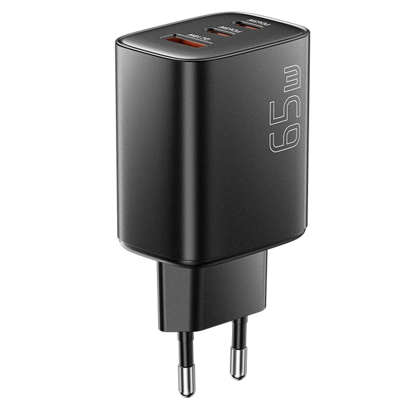 [GaN Tech] ESSAGER RC65WCF 65W 3-Port USB PD Charger USB-A+2USB-C PD3.0 QC4.0 PPS Fast Charging Wall Charger Adapter EU Plug for iPhone 17 17Pro Max 16 15 14 for Xiaomi 17pro for Huawei Mate XTs for SAMSUNG for OPPO — ESSAGER