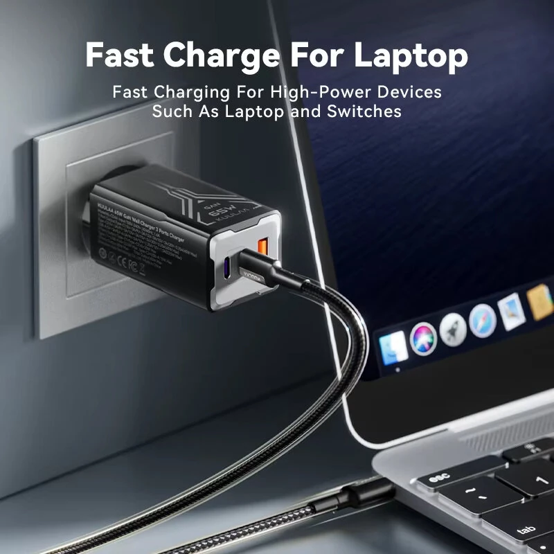 [GaN Tech] KUULAA KL-CD64 65W 3-Port USB PD Charger USB-A+2USB-C PD Fast Charging Wall Charger Adapter EU Plug US Plug for iPhone 16 16 Pro 15 14 13 Pro Max for Xiaomi 15 Ultra for Samsung Galaxy S25 Ultra for Huawei Pura X — view 7