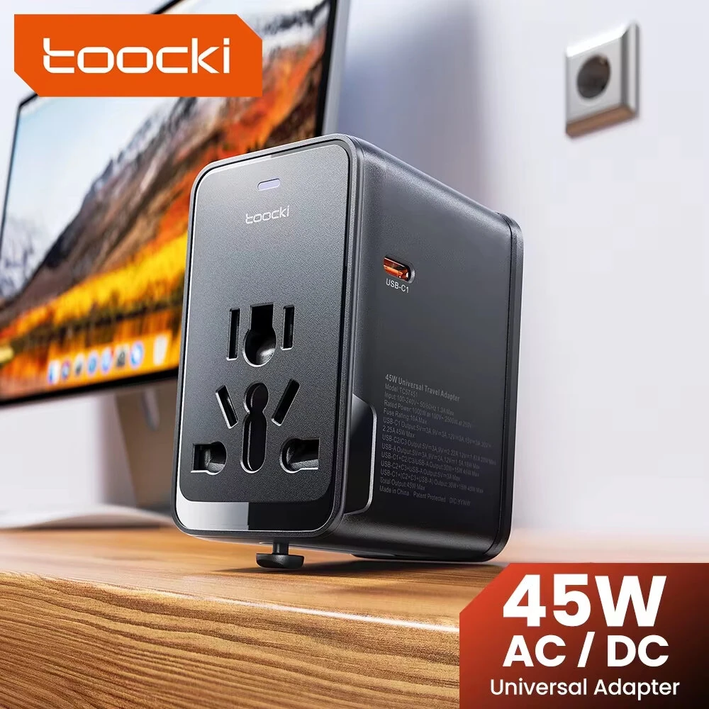 [GaN Tech] Toocki TC57451 45W 5-Port USB PD Charger USB-A+3USB-C+1AC Fast Charging Wall Charger Adapter with Universal Coverter Plug for iPhone 17 17Pro 16 15 14 Pro Max for Huawei Mate XTs for Xiaomi 17pro for SAMSUNG for OPPO — view 3