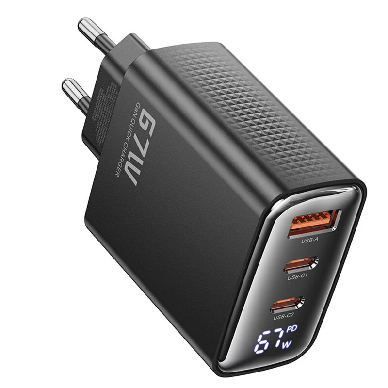 [GaN Tech] Toocki TCT67-22 67W 3-Port USB PD Charger with Digital Display USB-A+2USB-C PD Fast Charging Wall Charger Adapter EU Plug for iPhone 17 17Pro 16 Pro Max 15 14 13 for Huawei Mate XTs for OPPO for VIVO — view 7