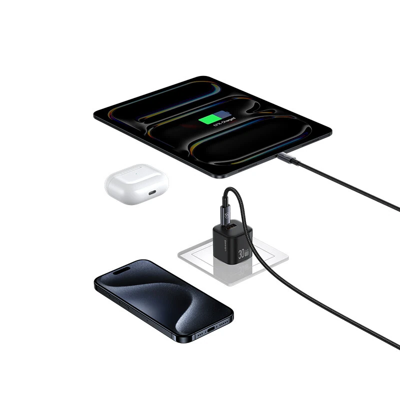 [GaN Tech] USAMS CC263 30W 2-Port USB Charger USB-A+USB-C Fast Charging Wall Charger Adapter EU Plug for iPhone 16 16 Pro 15 14 13 Pro Max for Huawei Pura X for Xiaomi 15pro for Samsung Galaxy S25 Ultra — view 4