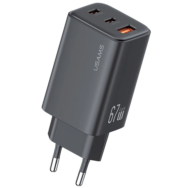 [GaN Tech] USAMS CC265 67W 3-Port USB Charger 2USB-C+USB-A Fast Charging Wall Charger Adapter EU Plug for iPhone 16 16 Pro 15 14 13 Pro Max for Xiaomi 15pro for Samsung Galaxy S25 Ultra — USAMS