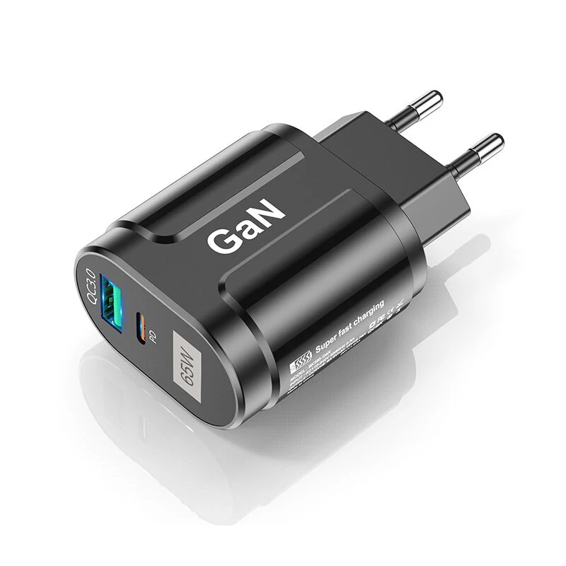 [GaN Tech] USLION 65W 2-Port USB PD Charger 33W USB-C PD+33W QC3.0 PD3.0 FCP AFC Fast Charging Wall Charger Adapter EU Plug for iPhone 12 13 14 14Pro for Huawei Mate50 for Samsung Galaxy S23 for Oppo Reno9 — USLION