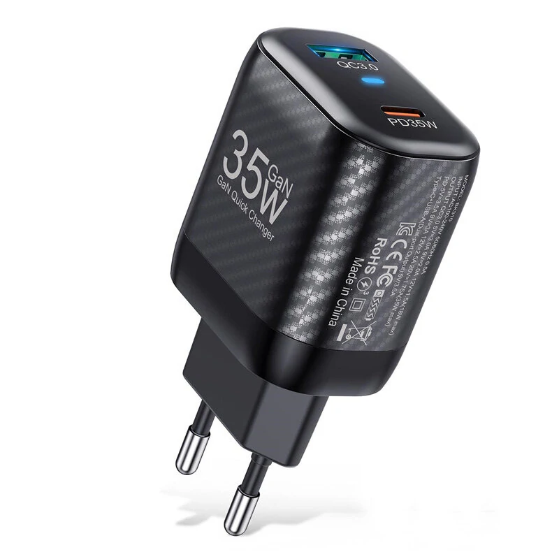 [GaN Tech] USLION BK310 35W 2-Port USB PD Charger USB-A+USB-C PD3.0 QC3.0 SCP FCP AFC Fast Charging Wall Charger Adapter EU Plug for iPhone 15 14 13 for Huawei Mate60 Pro for Xiaomi 14pro for Samsung Galaxy Z Flip4 — USLION