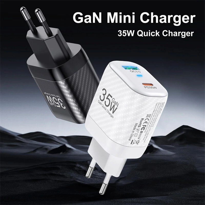 [GaN Tech] USLION BK310 35W 2-Port USB PD Charger USB-A+USB-C PD3.0 QC3.0 SCP FCP AFC Fast Charging Wall Charger Adapter EU Plug for iPhone 15 14 13 for Huawei Mate60 Pro for Xiaomi 14pro for Samsung Galaxy Z Flip4 — view 3