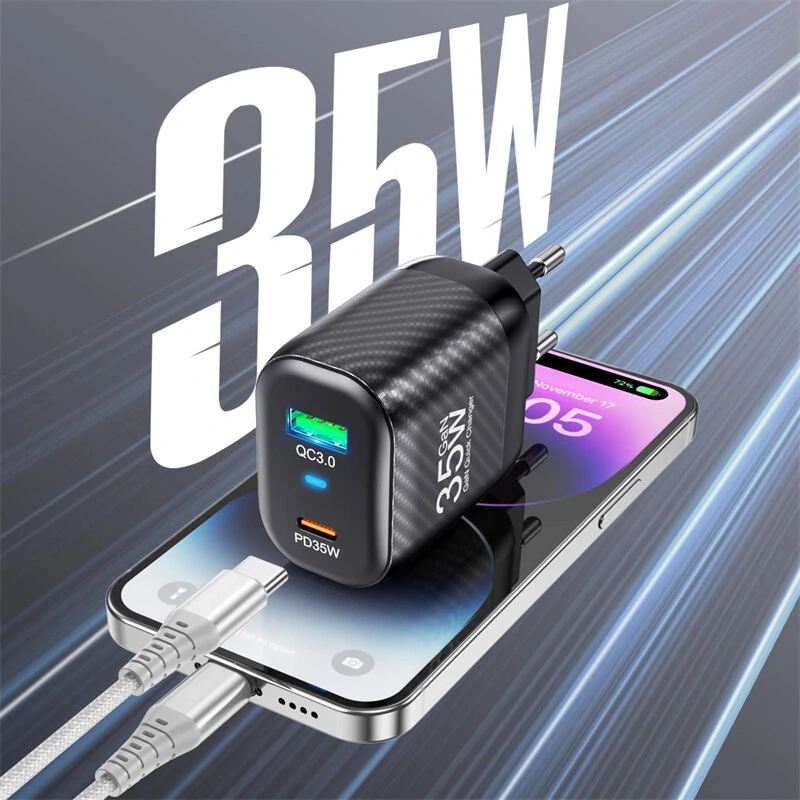 [GaN Tech] USLION BK310 35W 2-Port USB PD Charger USB-A+USB-C PD3.0 QC3.0 SCP FCP AFC Fast Charging Wall Charger Adapter EU Plug for iPhone 15 14 13 for Huawei Mate60 Pro for Xiaomi 14pro for Samsung Galaxy Z Flip4 — view 4