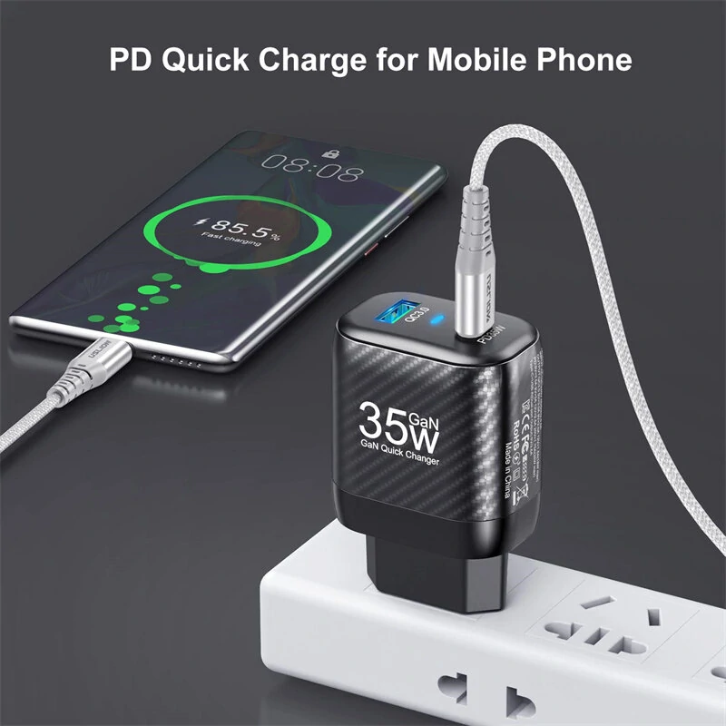 [GaN Tech] USLION BK310 35W 2-Port USB PD Charger USB-A+USB-C PD3.0 QC3.0 SCP FCP AFC Fast Charging Wall Charger Adapter EU Plug for iPhone 15 14 13 for Huawei Mate60 Pro for Xiaomi 14pro for Samsung Galaxy Z Flip4 — view 5