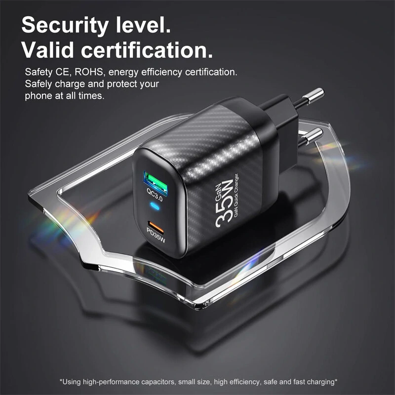 [GaN Tech] USLION BK310 35W 2-Port USB PD Charger USB-A+USB-C PD3.0 QC3.0 SCP FCP AFC Fast Charging Wall Charger Adapter EU Plug for iPhone 15 14 13 for Huawei Mate60 Pro for Xiaomi 14pro for Samsung Galaxy Z Flip4 — view 8