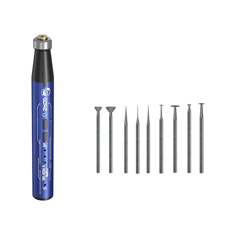 GDR2 Electric Rotary Tool Polishing Tool 37000RPM Type-C Rechargeable IC Chip CPU Engraving Cutting Grinding Tool with 9 Grinding Heads — GDR2
