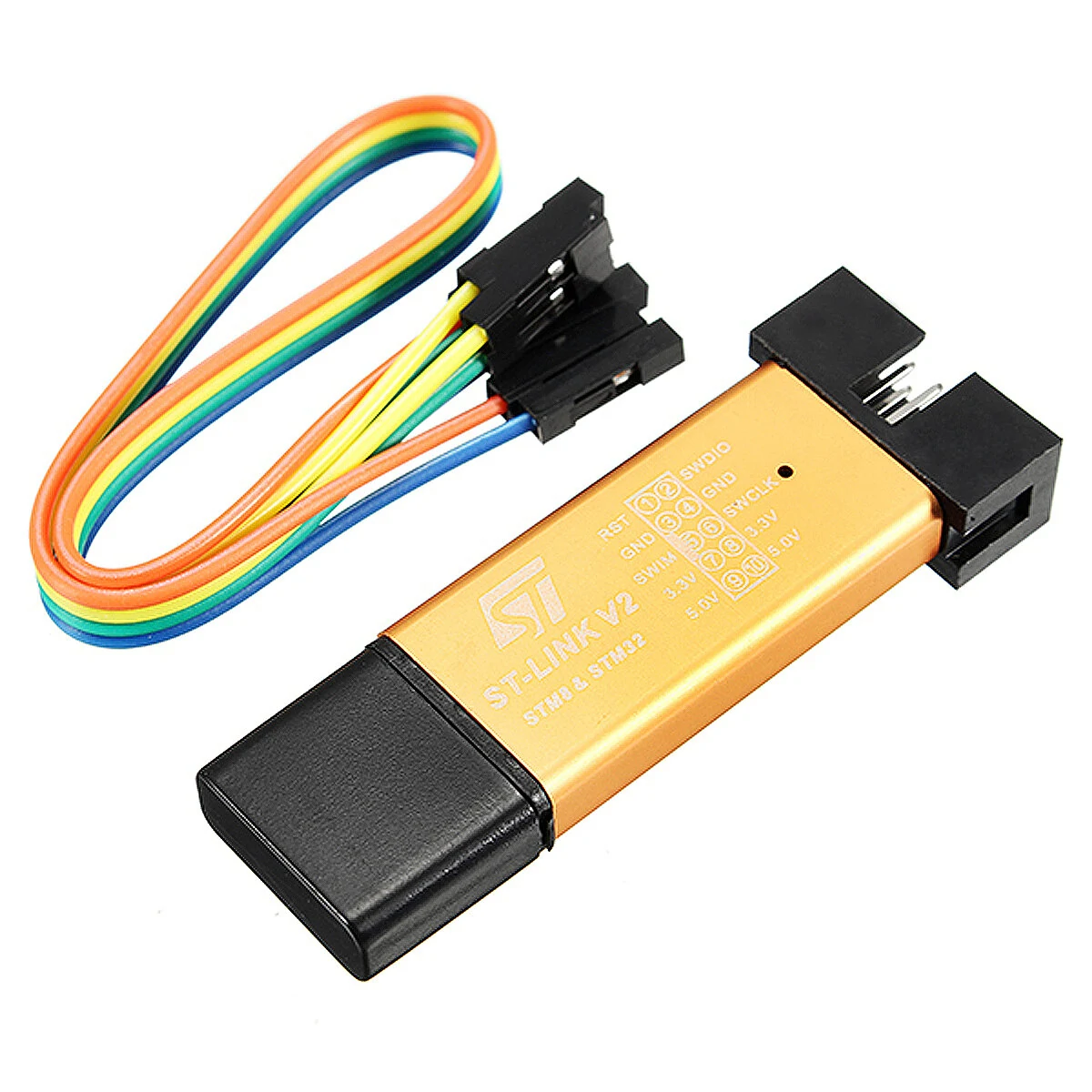 Geekcreit® 3.3V 5V XTW ST-LINK V2 STM8 / STM32 Simulator Programmer Downloader Debugger 500MA Fuse Short Circuit Protection Aluminum Alloy U Disk Shell With 20cm Dupont Wire — Geekcreit