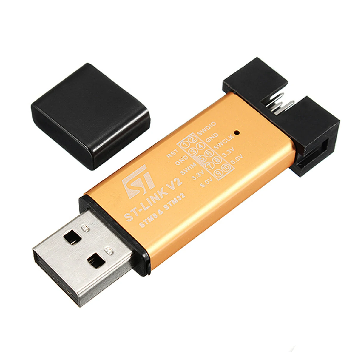 Geekcreit® 3.3V 5V XTW ST-LINK V2 STM8 / STM32 Simulator Programmer Downloader Debugger 500MA Fuse Short Circuit Protection Aluminum Alloy U Disk Shell With 20cm Dupont Wire — view 3