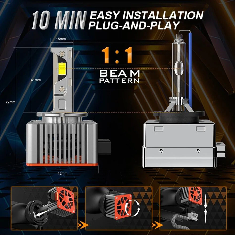 General Liang Pair 6000LM LED Car Headlights D Series With Decoding Integrated Headlight LED Lens Bulbs — view 2